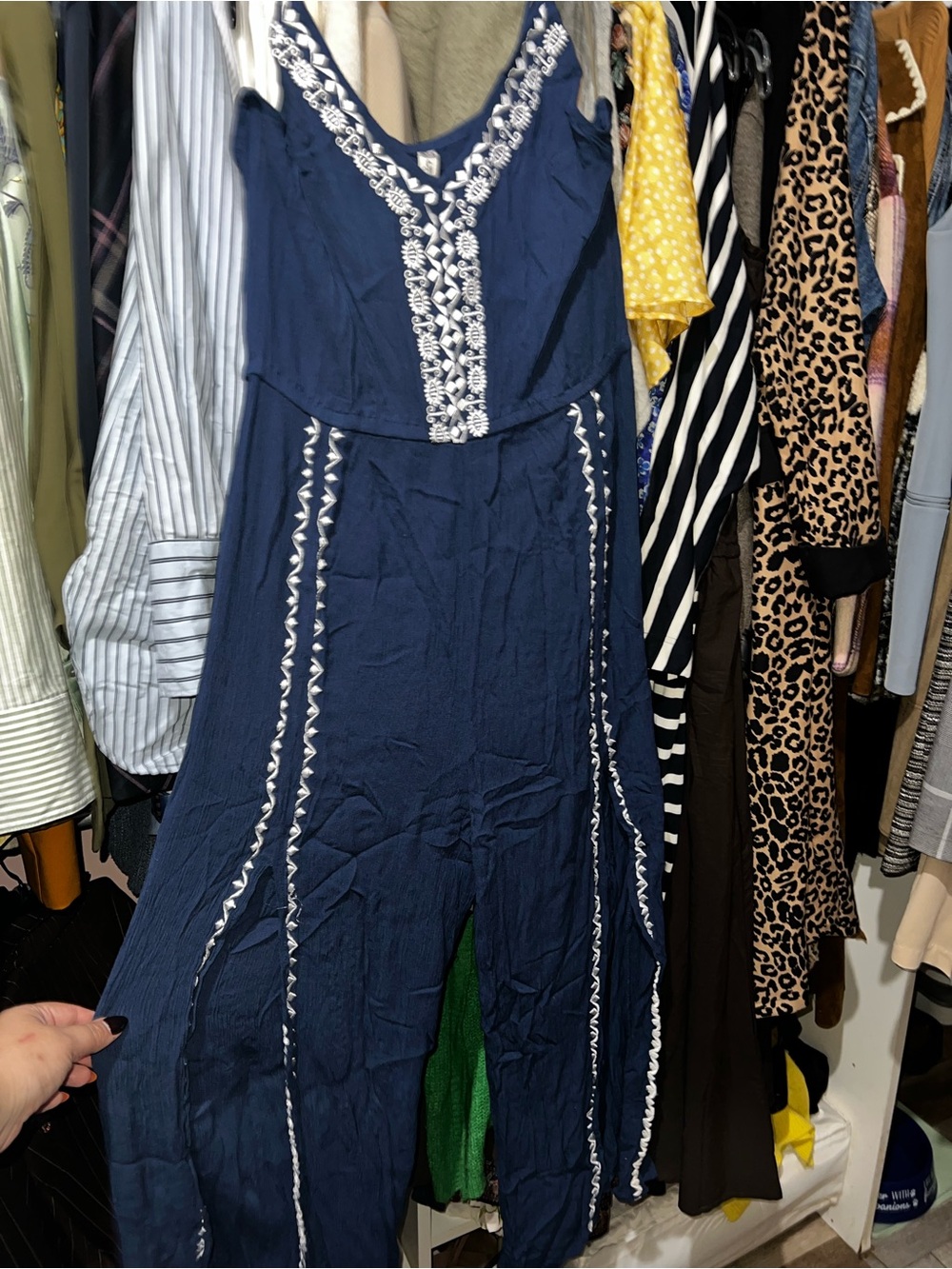 Navy Embroidered V-Neck Women's jumpsuit